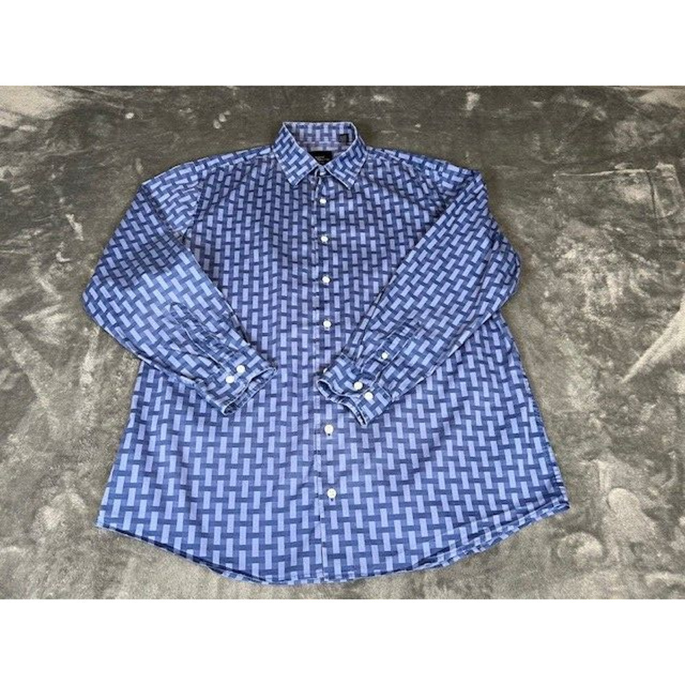 Ben Sherman Button Up Mens Large Blue Long Sleeve Geometric Tailored Slim Fit